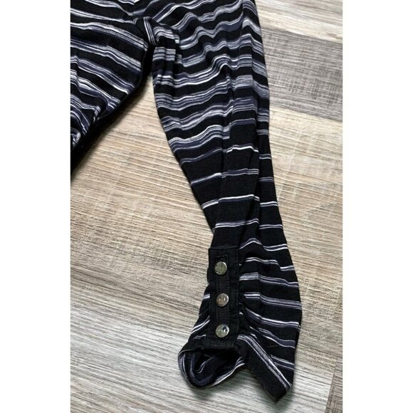 White House Black Market Striped Black Gray Ruched 3/4 Sleeve Dress Square Small - Picture 7 of 16